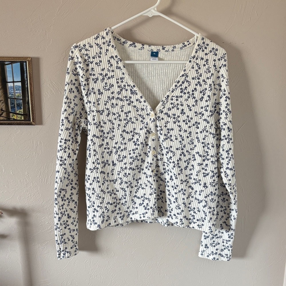White and Blue Floral Top